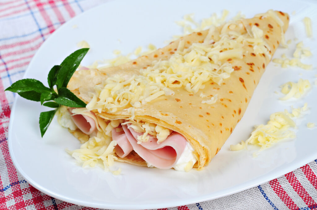 Rolled,Pancakes,Stuffed,Ham,And,Cheese 